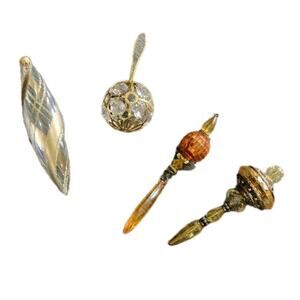 Vintage Finial Chandelier‎ Christmas Ornaments Lot of 4 MCM Amber Gold